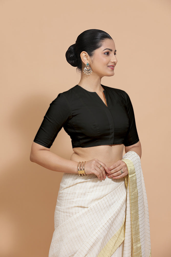 Ananya Blouse in Black Plain Cotton