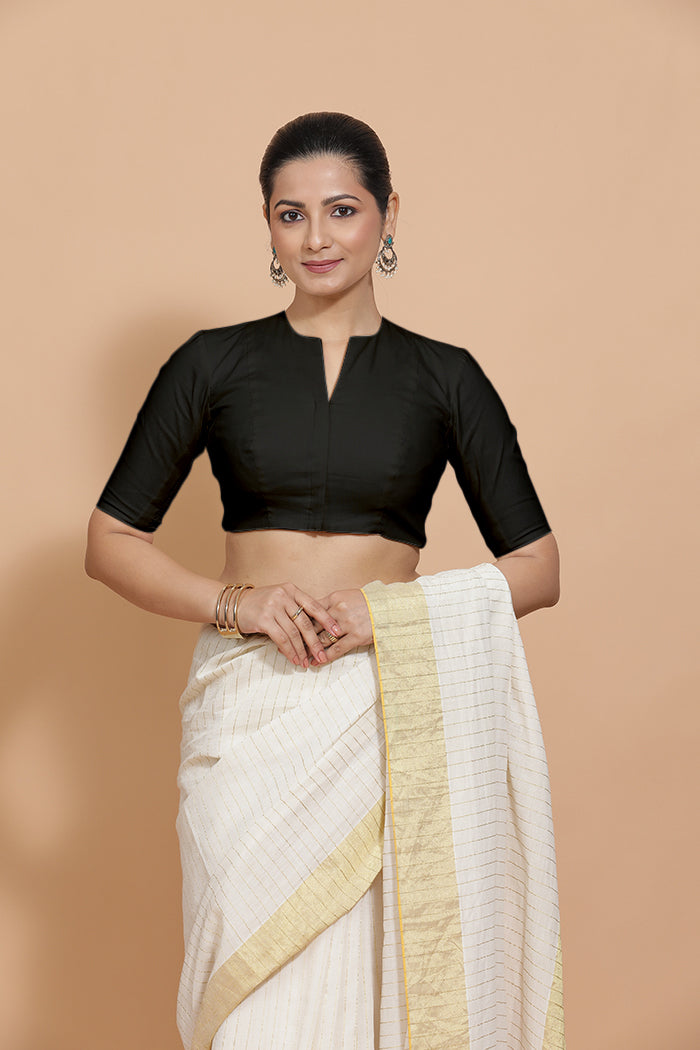 Ananya Blouse in Black Plain Cotton