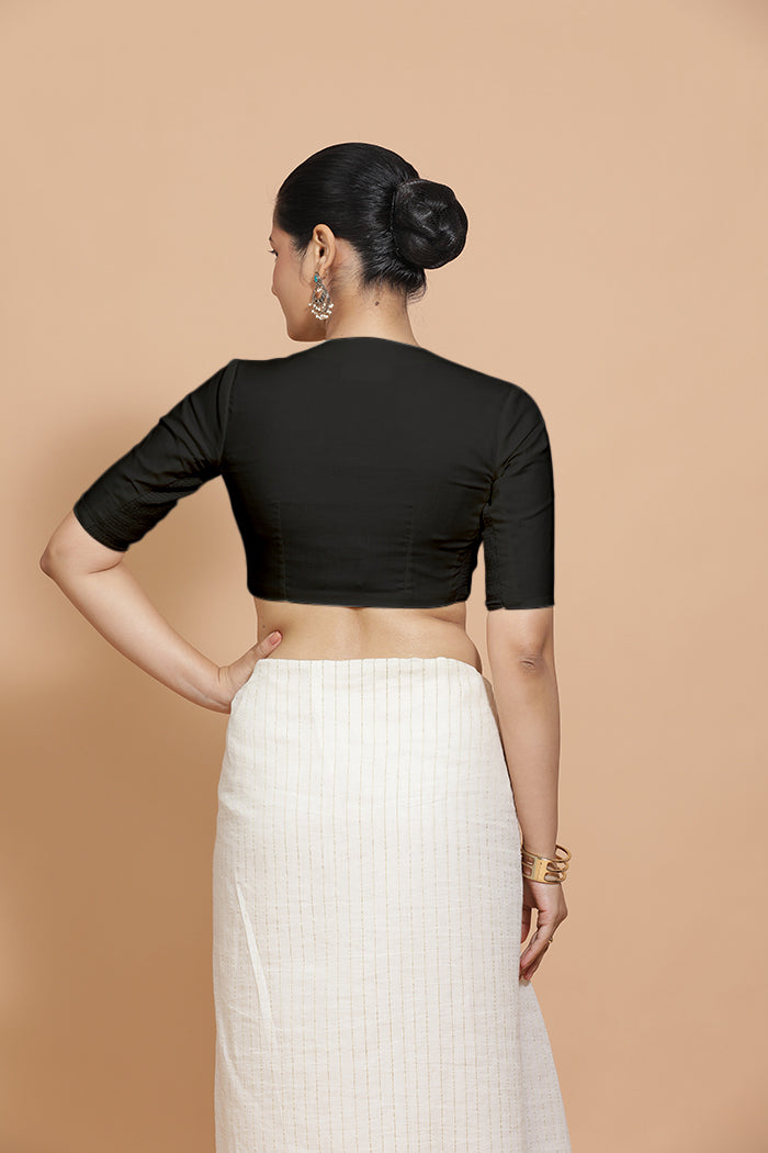 Ananya Blouse in Black Plain Cotton