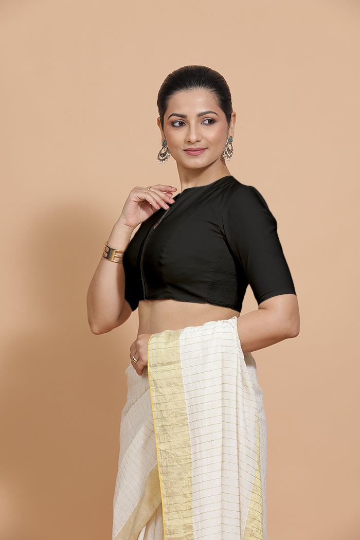 Ananya Blouse in Black Plain Cotton