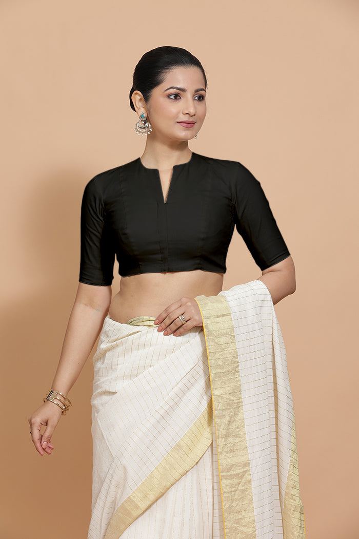 Ananya Blouse in Black Plain Cotton