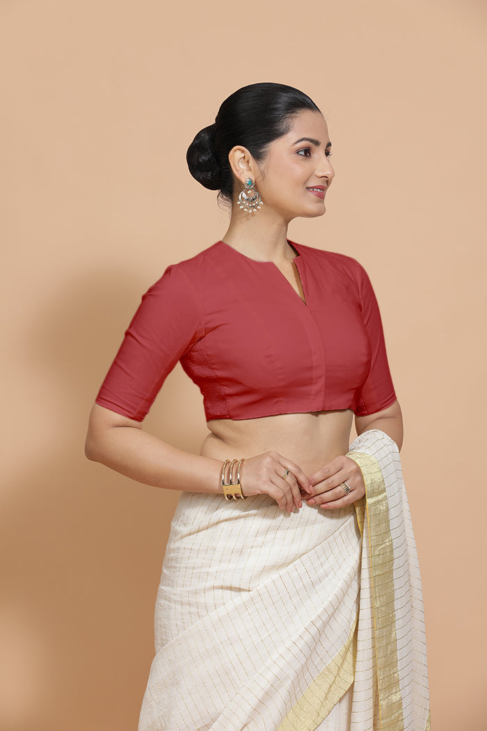 Ananya Blouse in Carmine Red Plain Cotton
