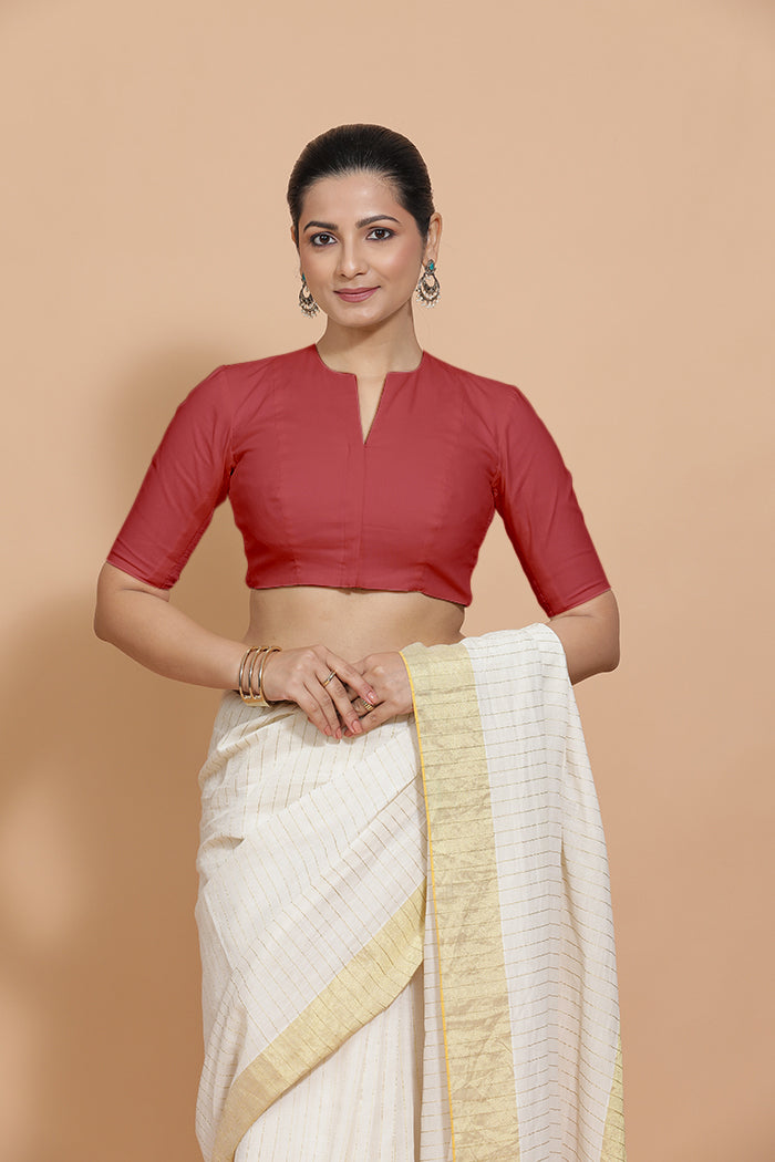 Ananya Blouse in Carmine Red Plain Cotton