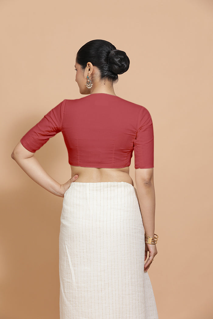 Ananya Blouse in Carmine Red Plain Cotton