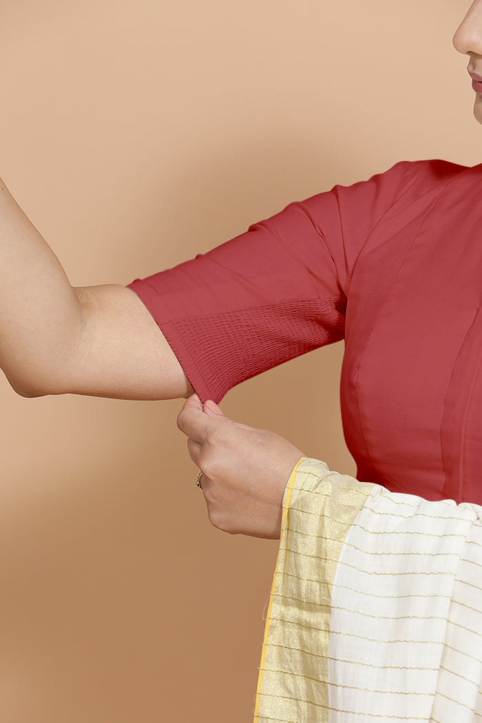 Ananya Blouse in Carmine Red Plain Cotton