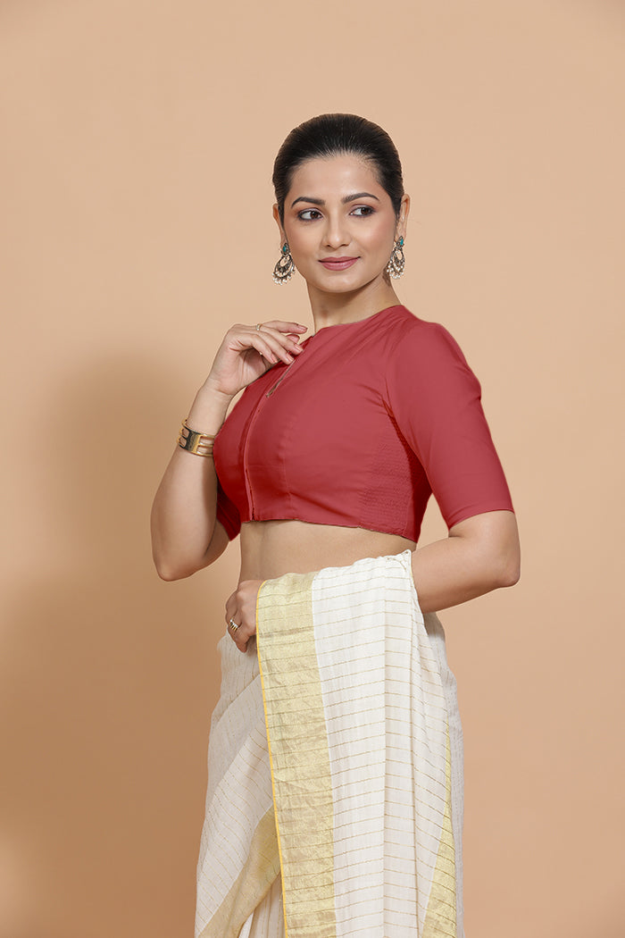 Ananya Blouse in Carmine Red Plain Cotton