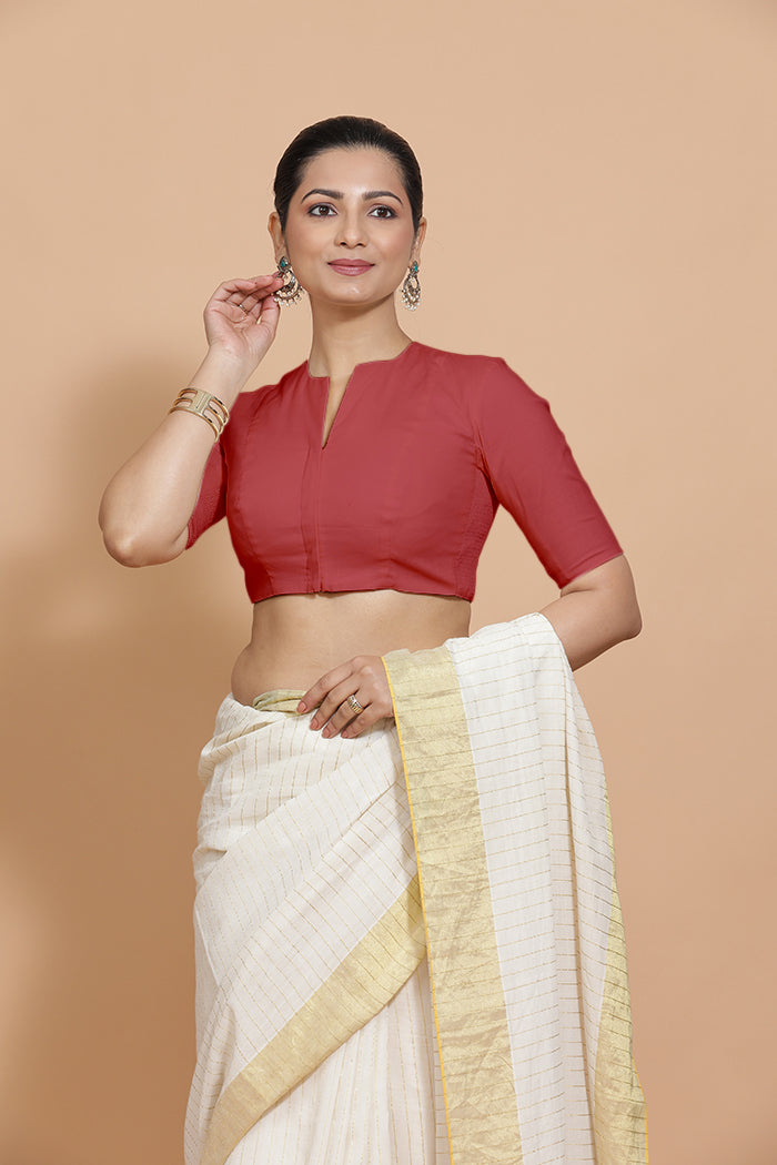 Ananya Blouse in Carmine Red Plain Cotton