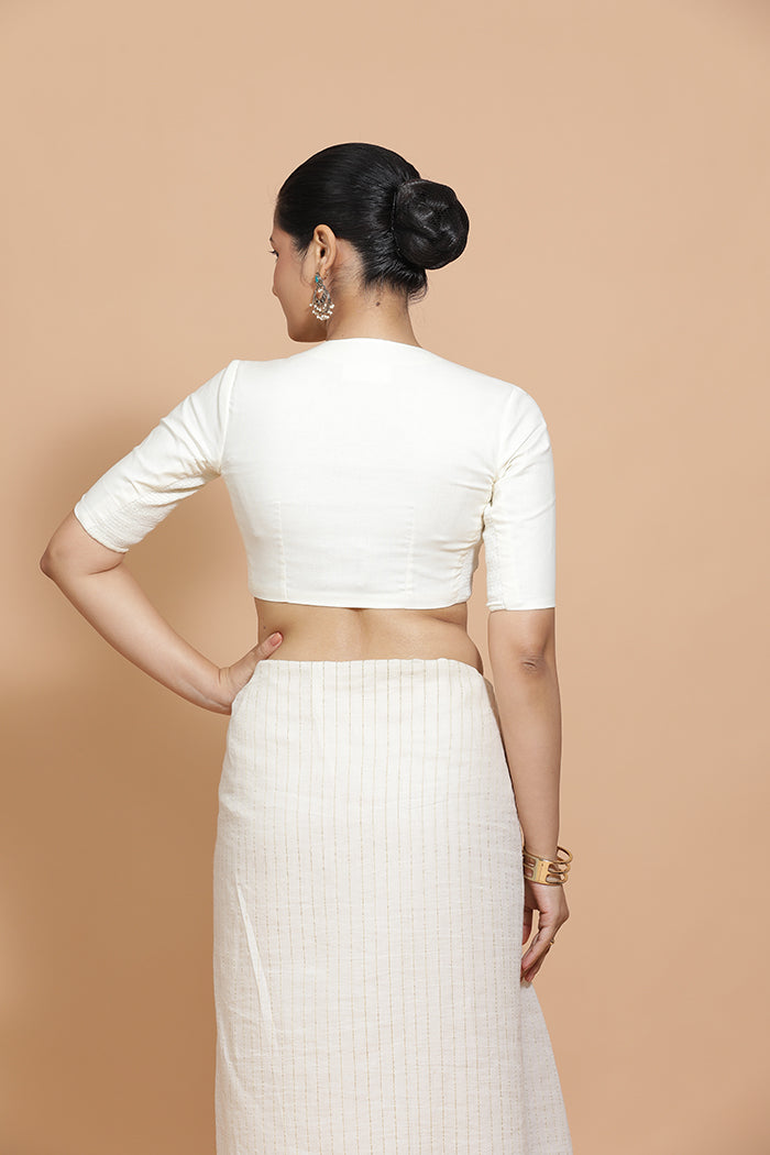 Ananya Blouse in Ivory Mist Plain Cotton
