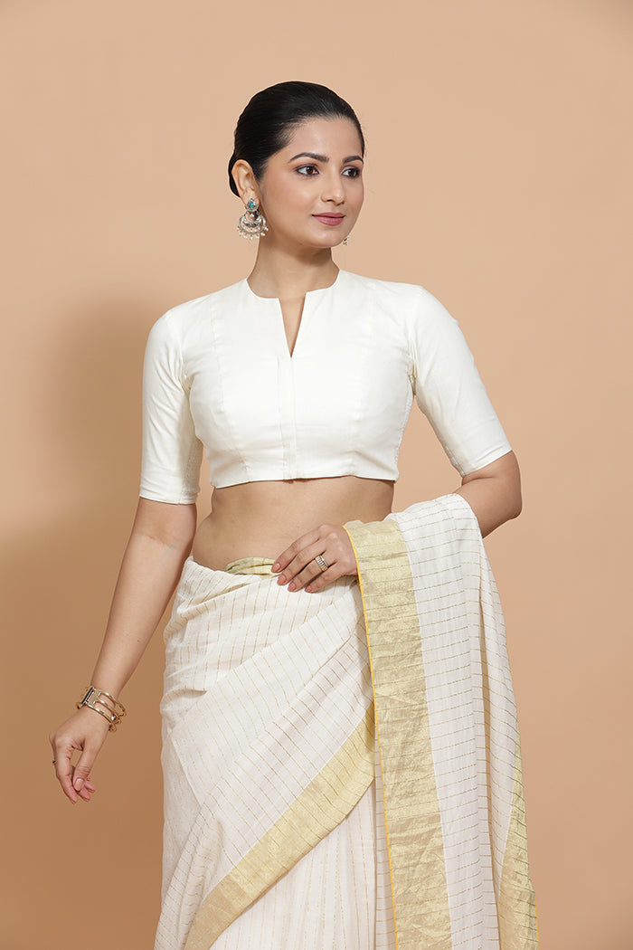 Ananya Blouse in Ivory Mist Plain Cotton