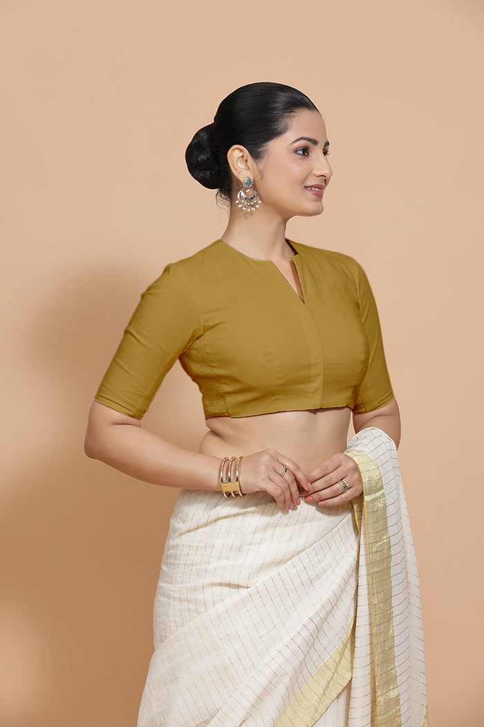 Ananya Blouse in Khaki Plain Cotton