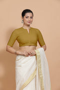Ananya Blouse in Khaki Plain Cotton