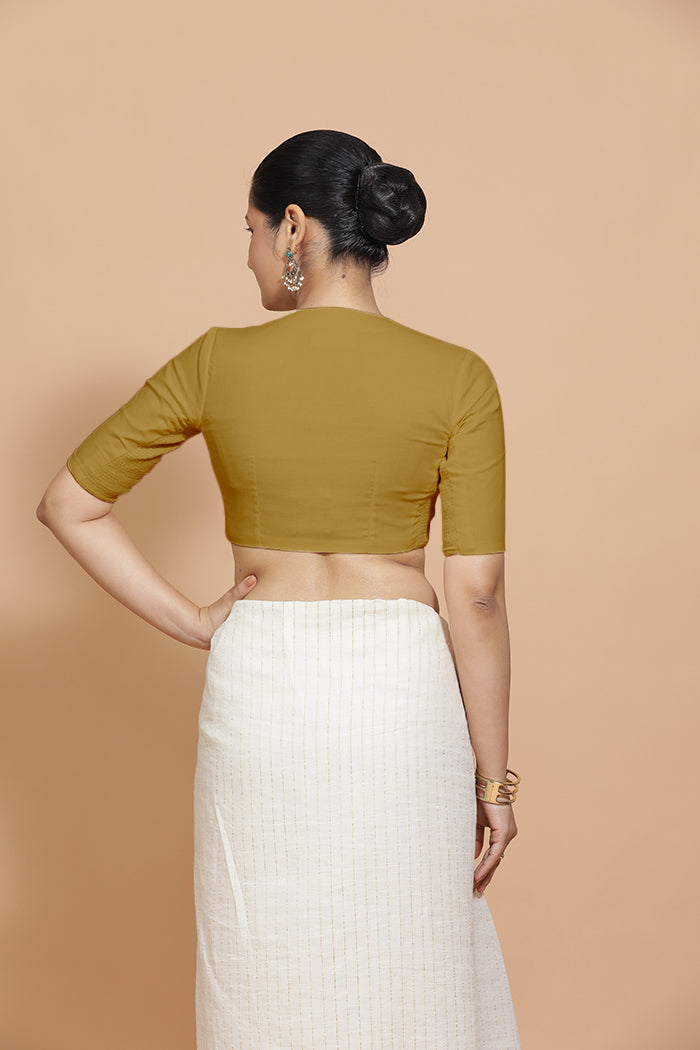 Ananya Blouse in Khaki Plain Cotton