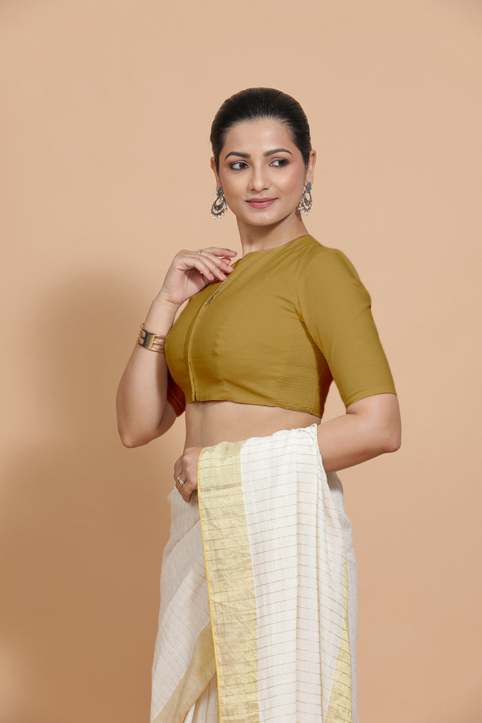 Ananya Blouse in Khaki Plain Cotton