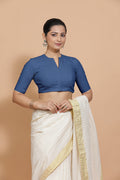 Ananya Blouse in Lapis Blue Plain Cotton