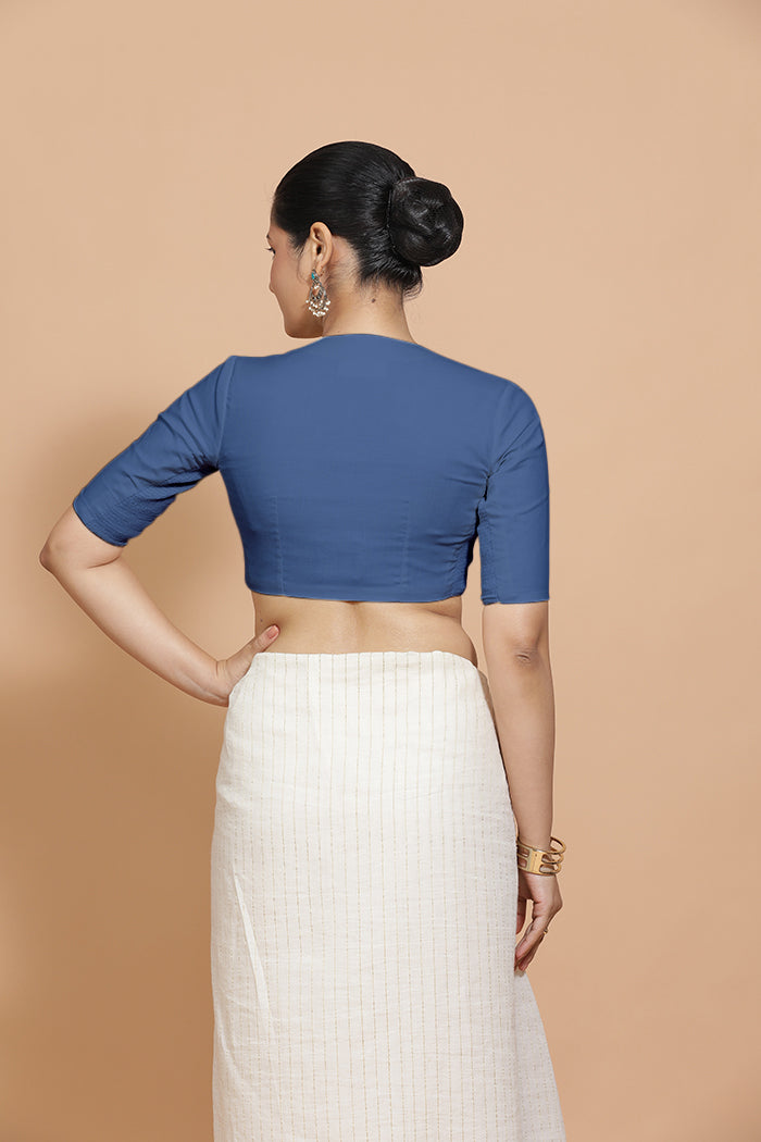 Ananya Blouse in Lapis Blue Plain Cotton