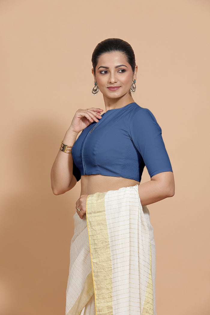Ananya Blouse in Lapis Blue Plain Cotton