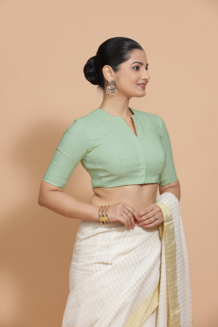 Ananya Blouse in Light Sage Plain Cotton
