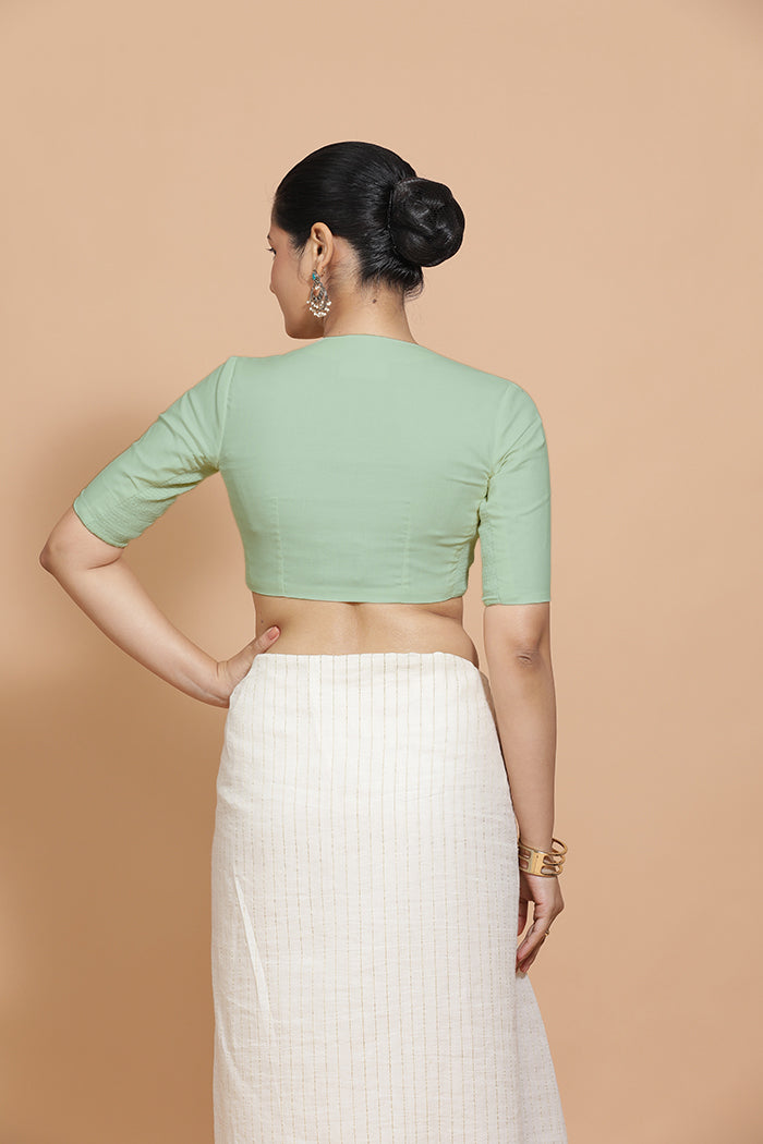 Ananya Blouse in Light Sage Plain Cotton