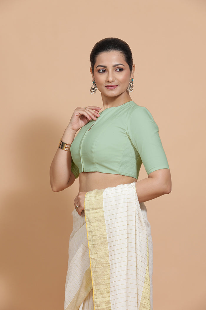 Ananya Blouse in Light Sage Plain Cotton