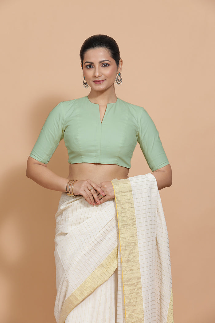 Ananya Blouse in Light Sage Plain Cotton