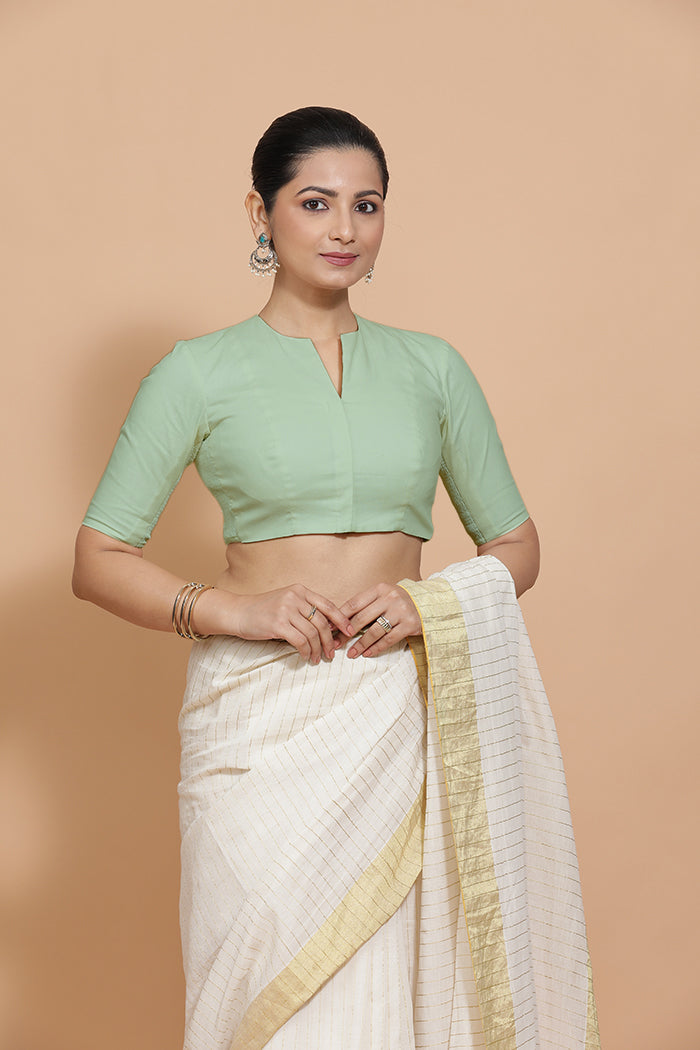 Ananya Blouse in Light Sage Plain Cotton