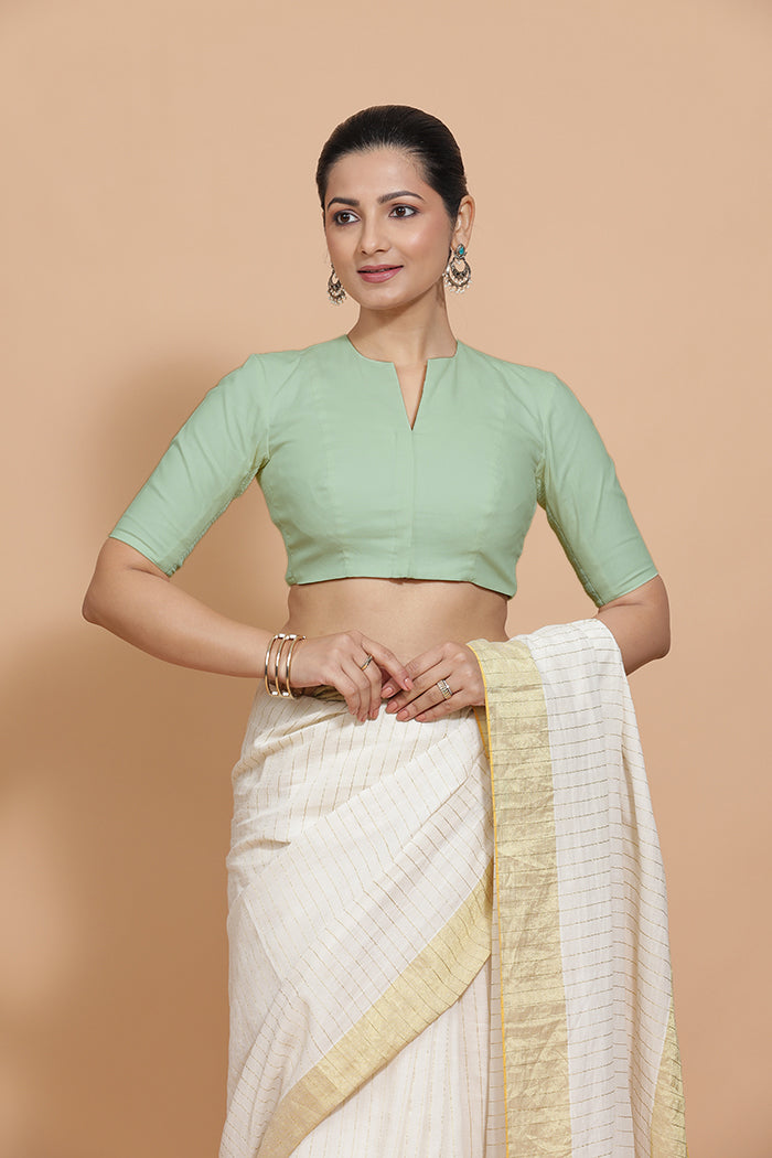 Ananya Blouse in Light Sage Plain Cotton