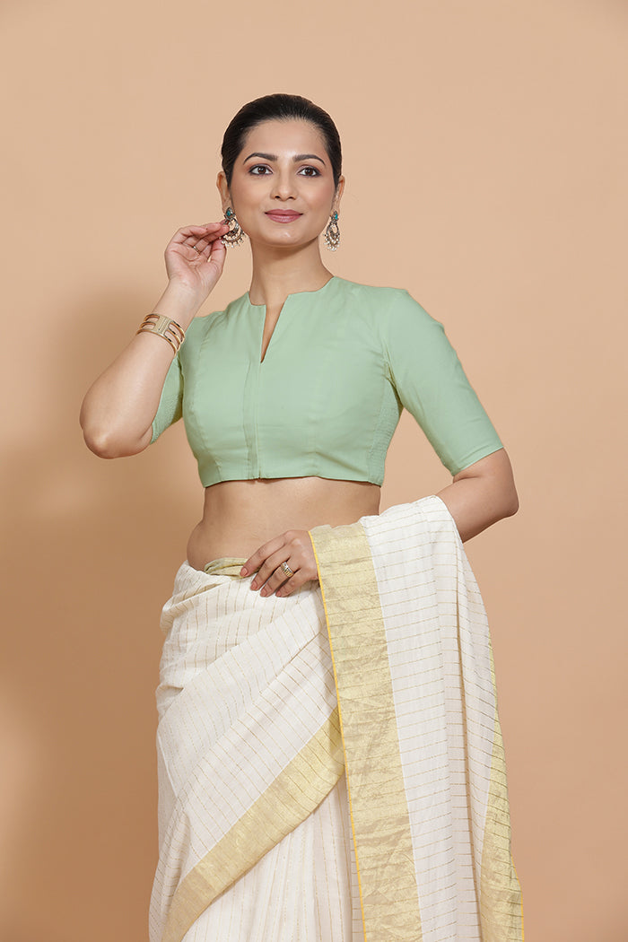 Ananya Blouse in Light Sage Plain Cotton