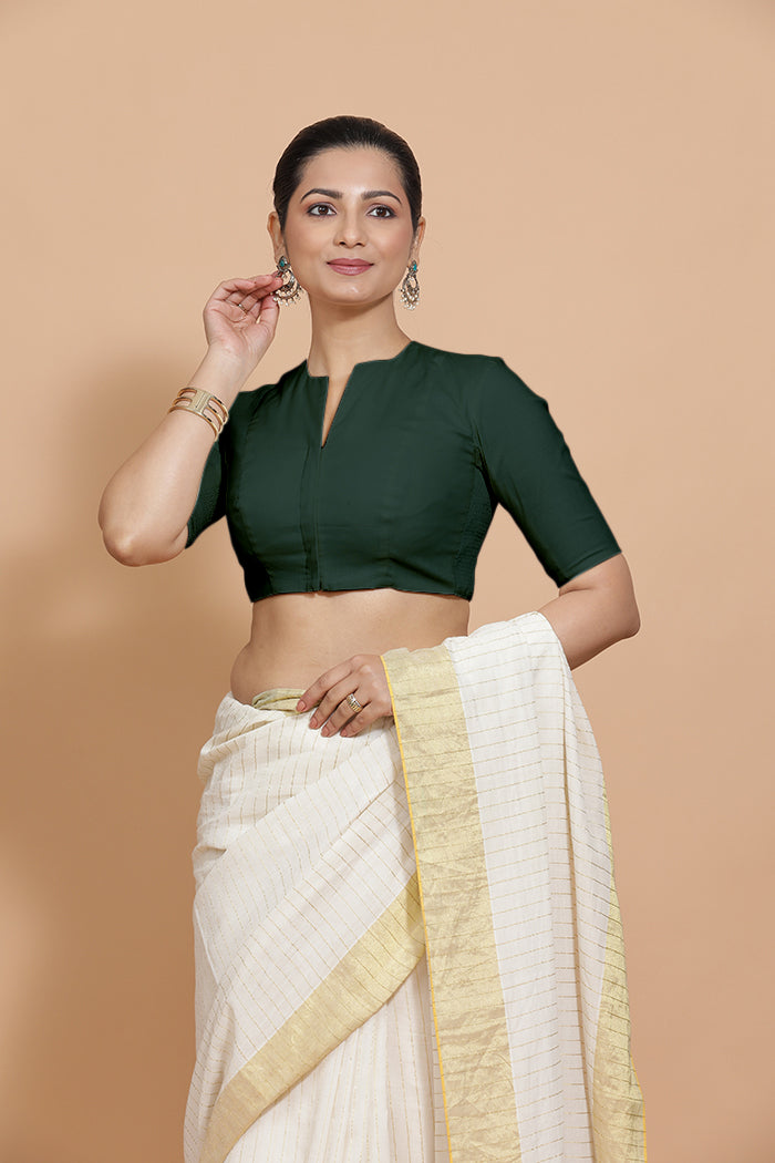Ananya Blouse in Moss Green Plain Cotton