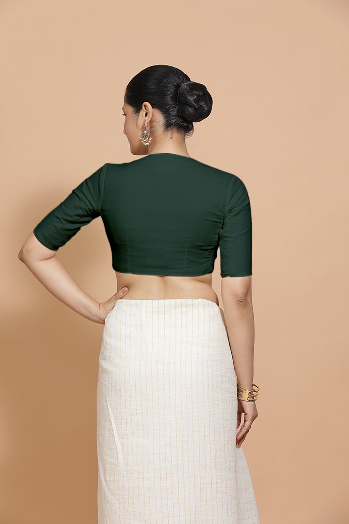 Ananya Blouse in Moss Green Plain Cotton