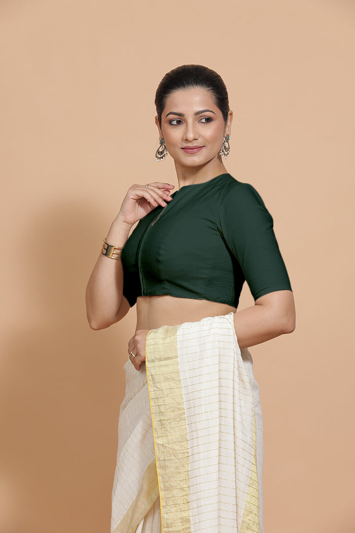 Ananya Blouse in Moss Green Plain Cotton
