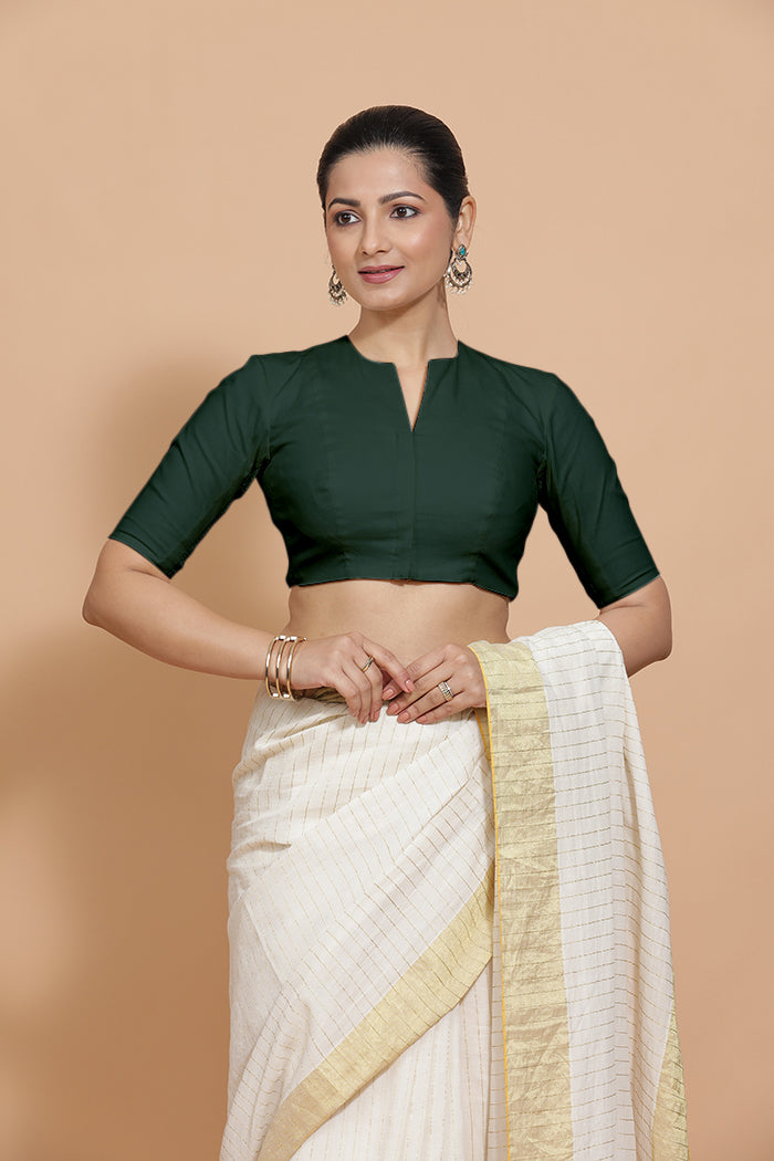 Ananya Blouse in Moss Green Plain Cotton