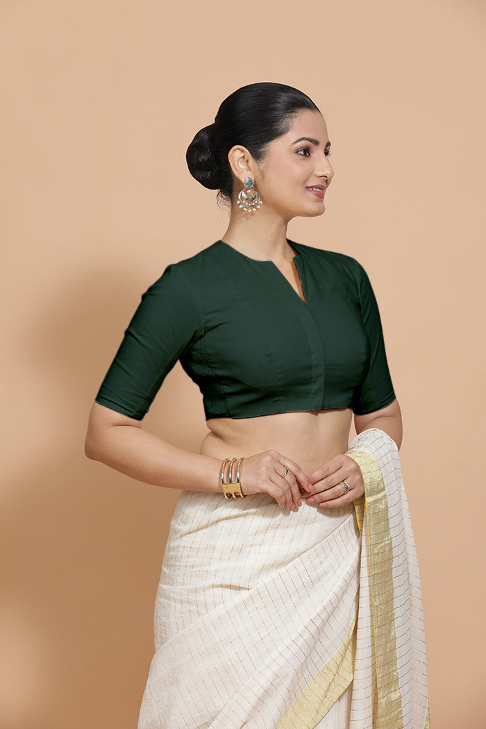 Ananya Blouse in Moss Green Plain Cotton