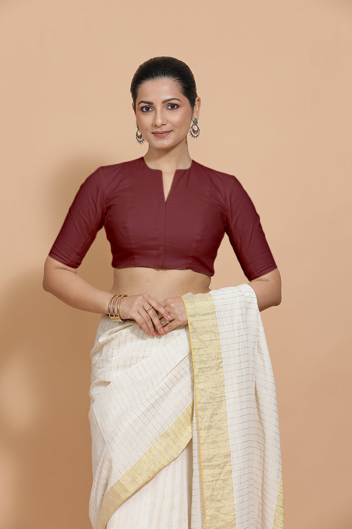 Ananya Blouse in Royal Maroon Plain Cotton