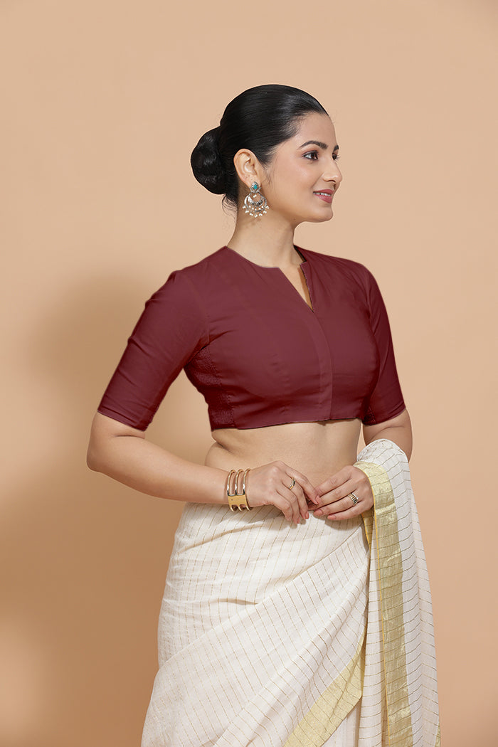 Ananya Blouse in Royal Maroon Plain Cotton