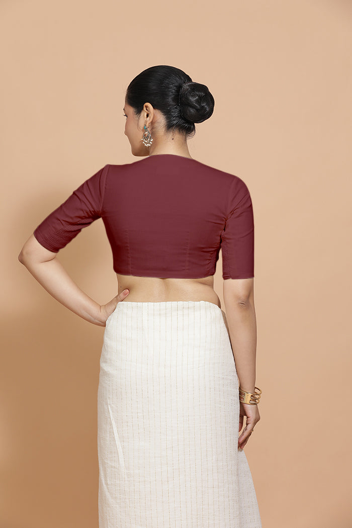Ananya Blouse in Royal Maroon Plain Cotton