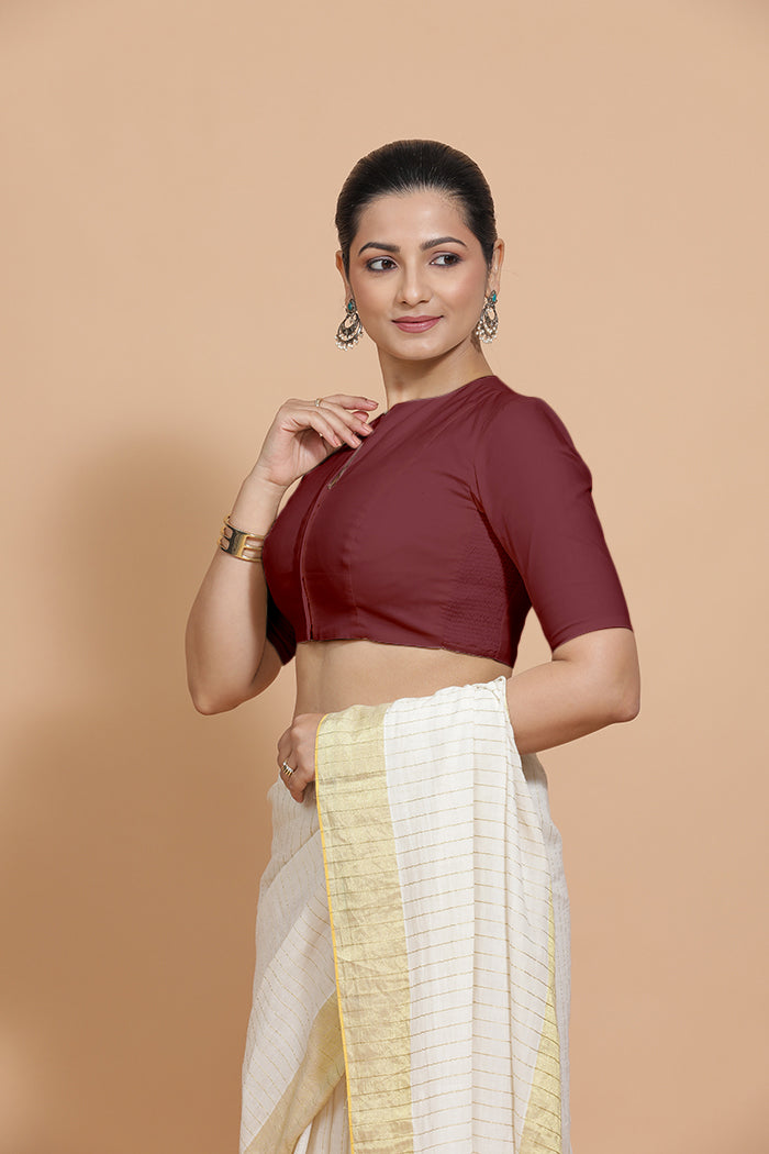 Ananya Blouse in Royal Maroon Plain Cotton