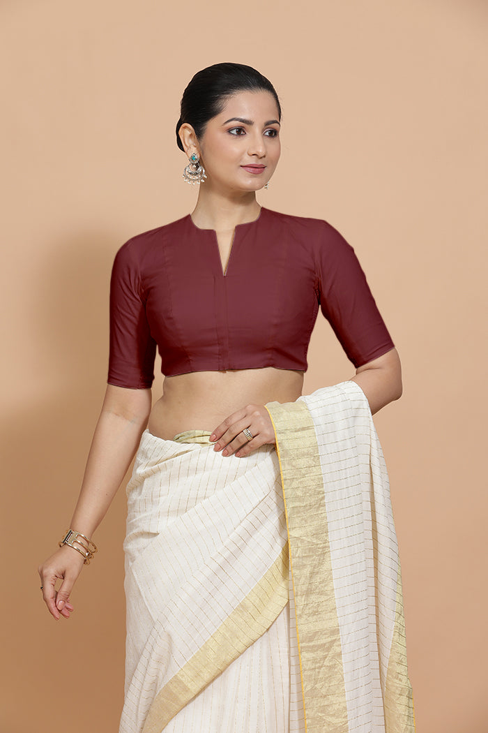 Ananya Blouse in Royal Maroon Plain Cotton