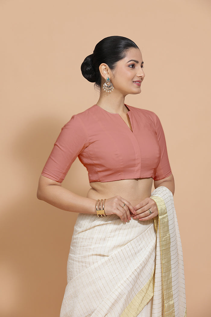 Ananya in Soft Peach Plain Cotton