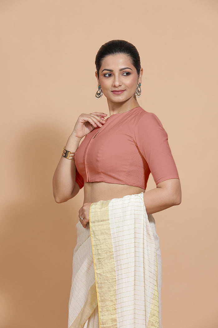 Ananya in Soft Peach Plain Cotton