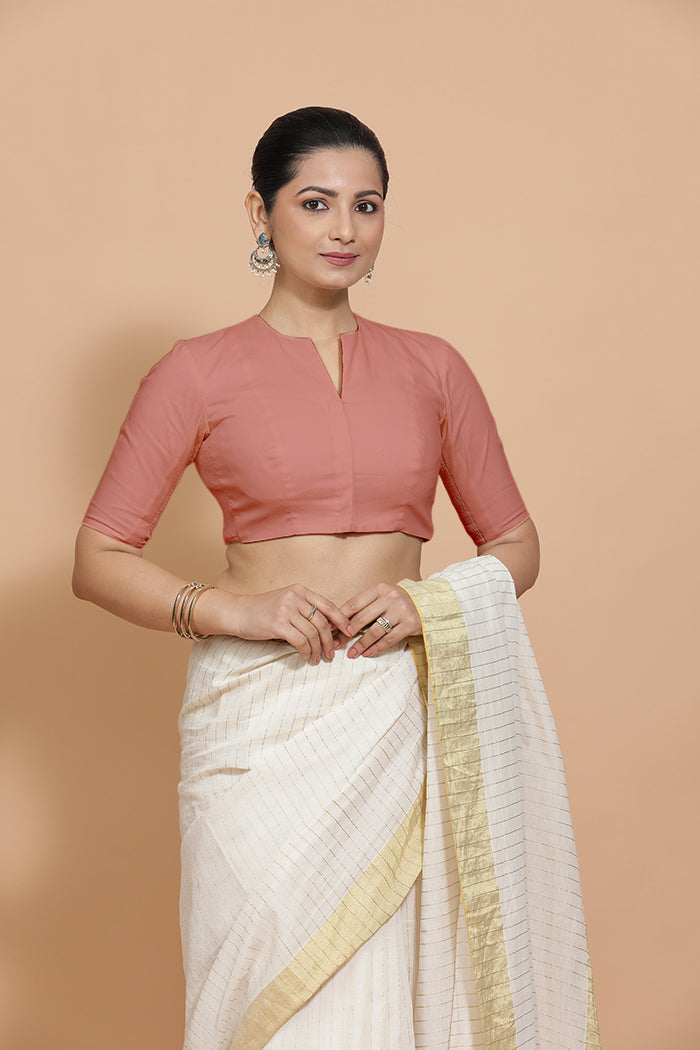 Ananya in Soft Peach Plain Cotton