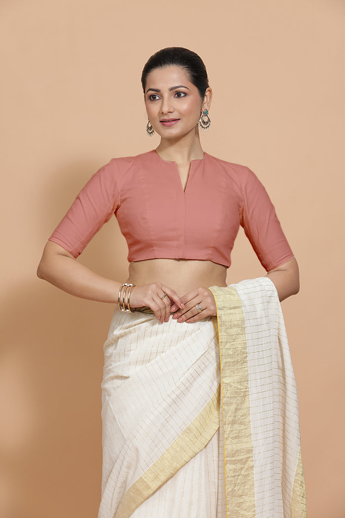 Ananya in Soft Peach Plain Cotton
