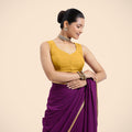 Nazia x Rozaana | Sleeveless Marigold Yellow FlexiFit™ Saree Blouse with Curved V-Neck-Binks