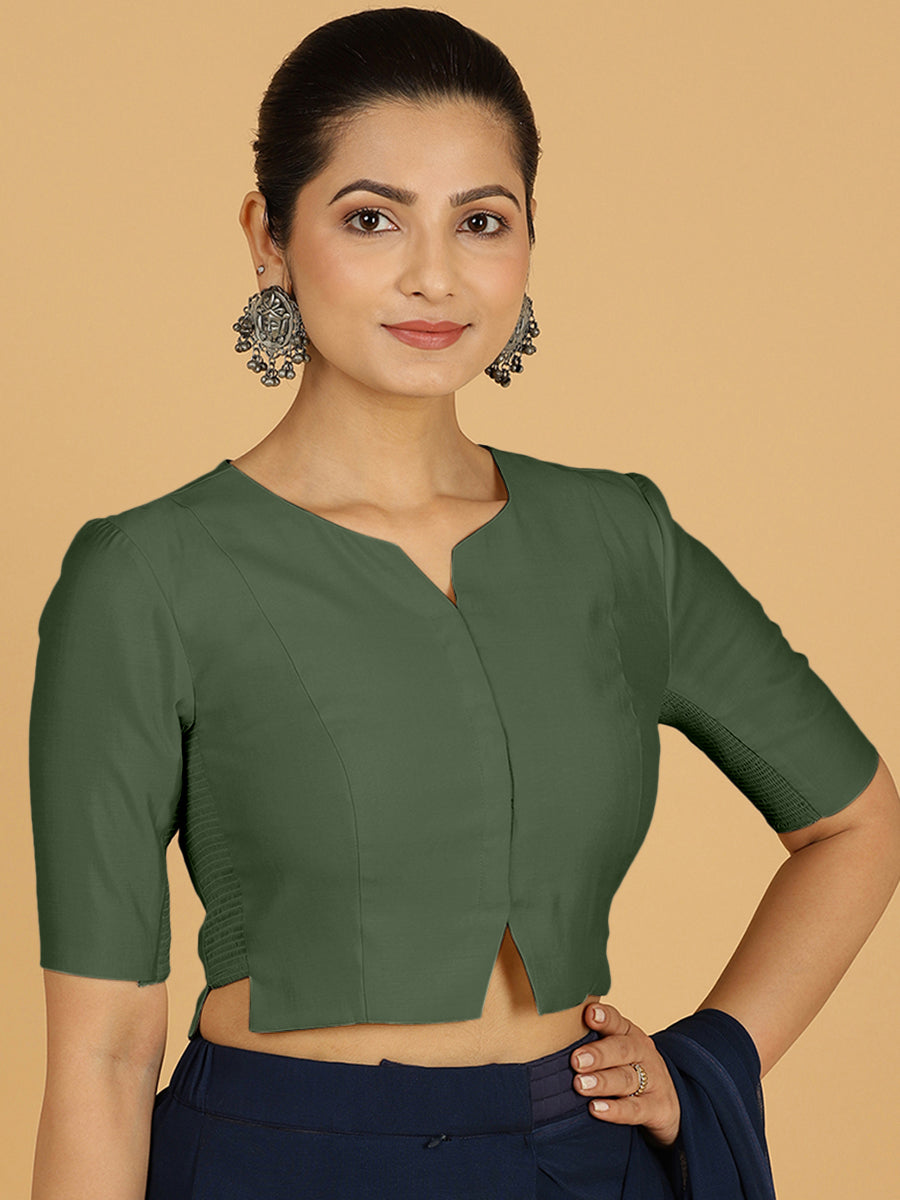 Rekha x Rozaana | Long Saree Blouse in Pine Green-Binks