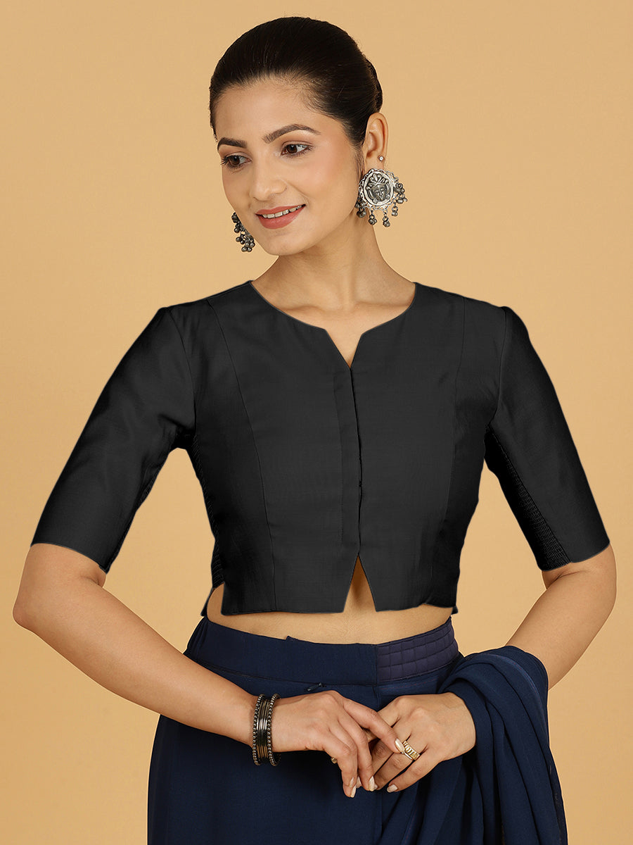 Rekha x Rozaana | Long Saree Blouse in Raven Black-Binks
